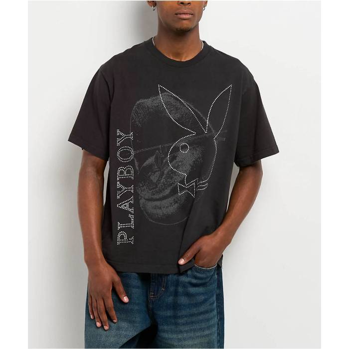 Color Bars 【 X Playboy Rhinestone Lips Black T-Shirt Men's Charcoal 】 黒色 ブラック Tシャツ �
2000
�ンズ チャコール