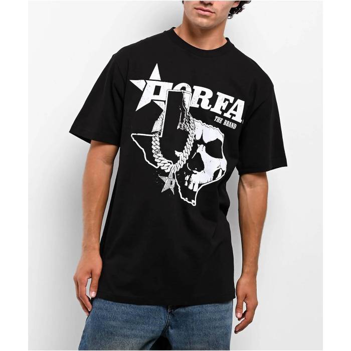Porfa 【 Texas Chain Black T-Shirt Men\u0027s Black 】 一つ星の州 黒いこと 黒いこと プルオーバー メンズ 黒いこと 黒いこと