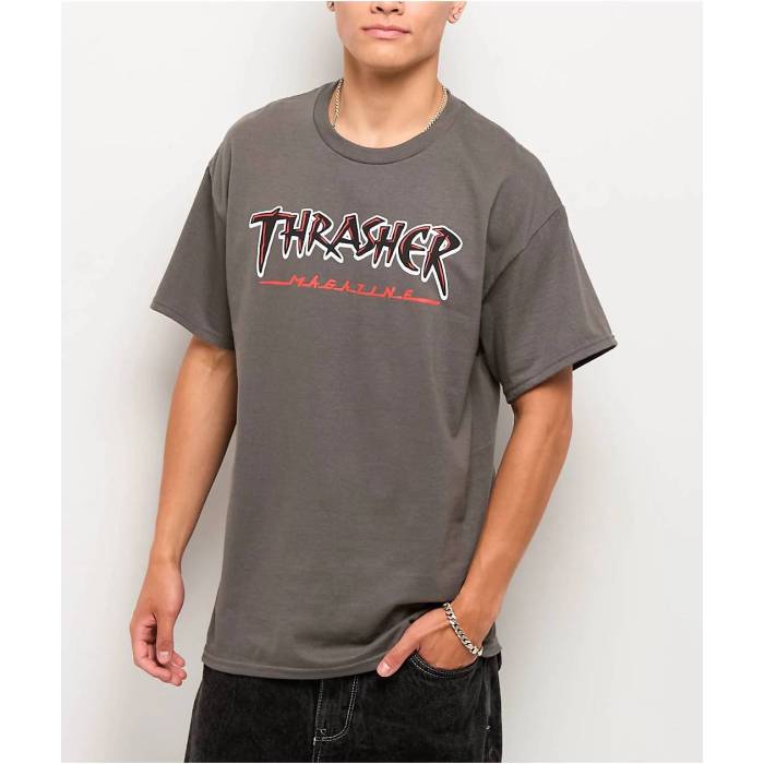【★百貨店SALE★6/11真夜中2時迄】Thrasher 【 Slash Charcoal T-Shirt Men\u0027s Charcoal 】 暗灰色 ティーシャツ メンズ 暗灰色