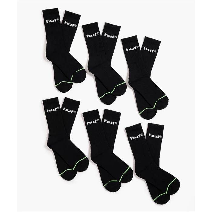 ハフ Huf 【 Eightynine Logo 6 Pack Black Crew Socks Men's Black 】 ロゴ 黒色 ブラック クルー ソックス・靴下 メンズ 黒色 ブラック｜スニケス