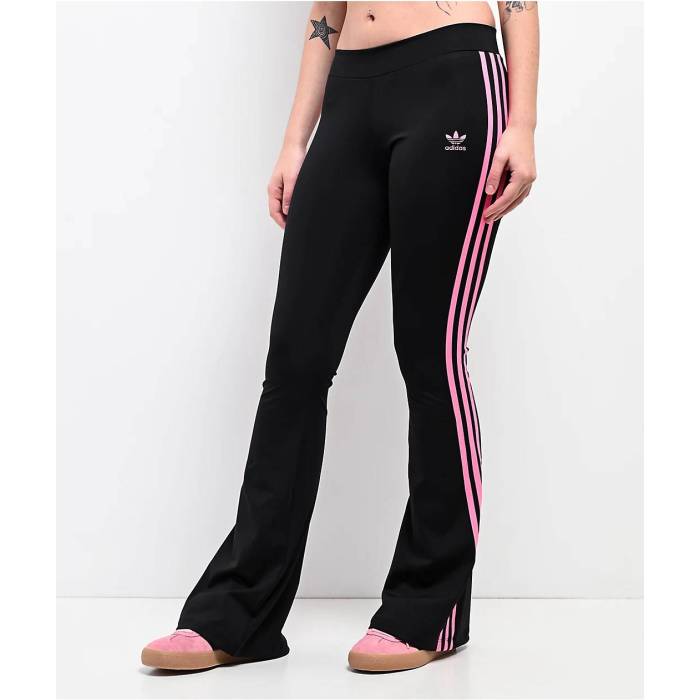 アディダス Adidas 【 Black & Pink Flare Leggings Women's Black 】 黒色 ブラック pink ピンク レギンス・タイツ レディース 黒色 ブラック