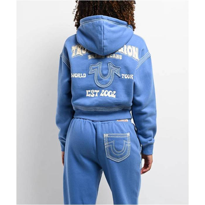 【★百貨店SALE★6/11十二時2時迄】トゥルーレリジョン True Religion 【 Super Qt Pacific Coast Crop Zip Hoodie Women\u0027s Blue 】 パシフィック Crop クロップ フーディー パーカー レディース 青み 青色