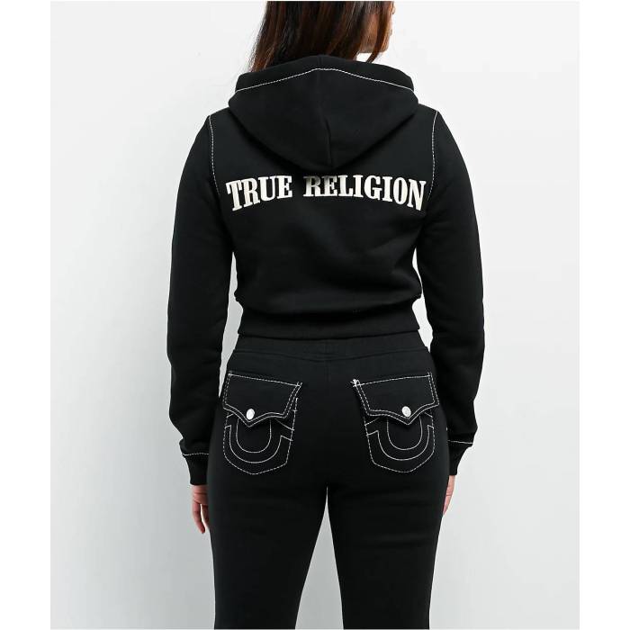 トゥルーレリジョン True Religion 【 Big T Shrunken Black Crop Zip Hoodie Women's Black 】 黒色 ブラック Crop クロップ フーディー パーカー レディース 黒色 ブラック