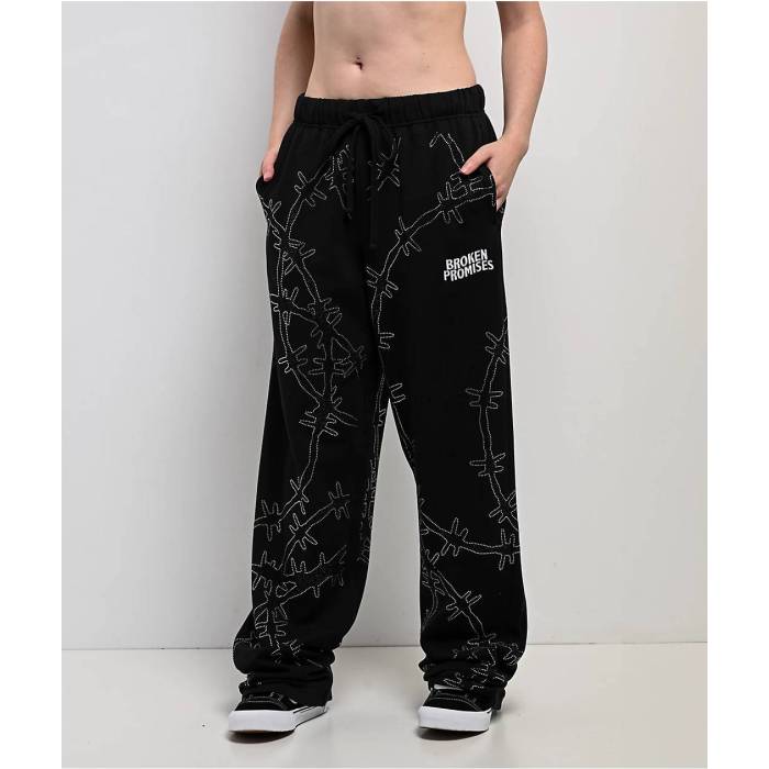 Broken Promises 【 Ultrawire Rhinestone Black Wide Leg Sweatpants Women's Black 】 黒色 ブラック ロングタイツ レディース 黒色 ブラック
