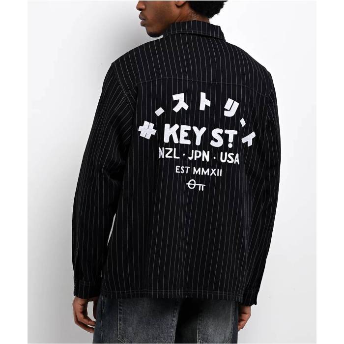 Key Street 【 Apprentice Black Long Sleeve Zip Work Shirt Men's Black 】 黒色 ブラック Sleeve スリーブ メンズ 黒色 ブラック｜スニケス