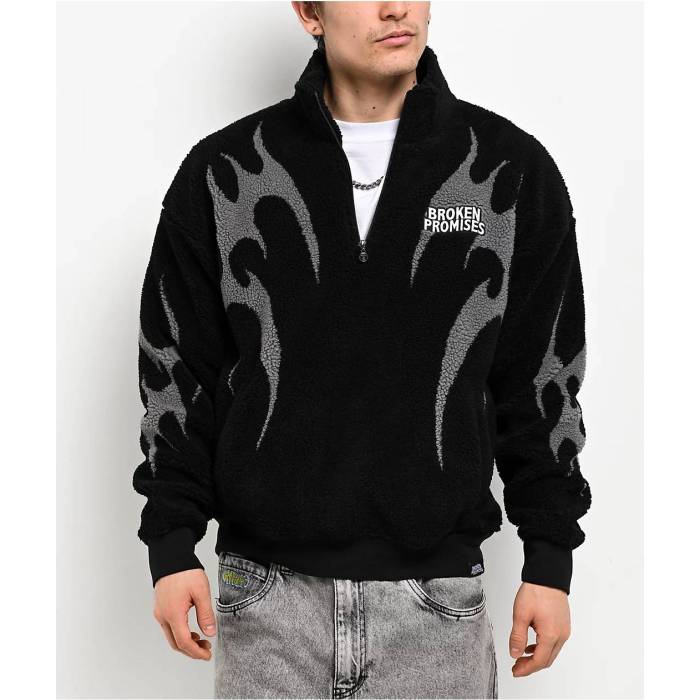 Broken Promises 【 Metal Black Sherpa Quarter Zip Sweatshirt Men\u0027s Black 】 金属元素 黒いこと 黒いこと 汗水 調教師 メンズ 黒いこと 黒いこと