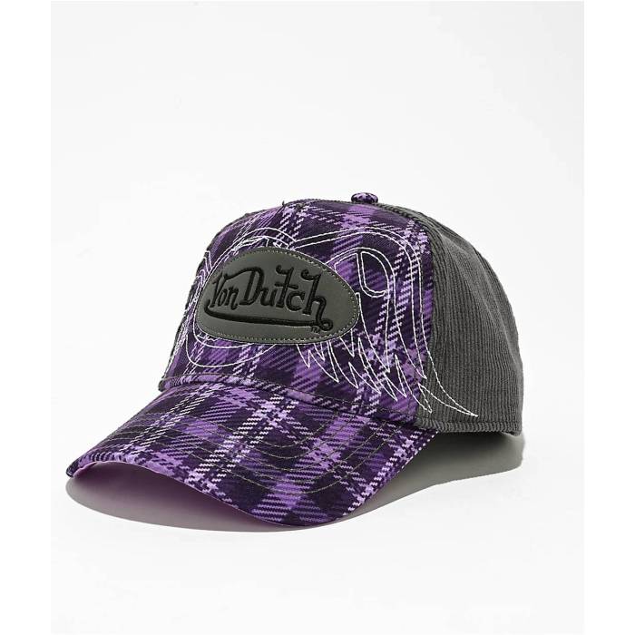 【★百貨店SALE★6/11真夜中2時迄】フォンダッチ Von Dutch 【 Elbow Patch Purple Corduroy Trucker Hat Men\u0027s Purple 】 Purple 紫・パープル コール天 トラッカー メンズ Purple 紫・パープル