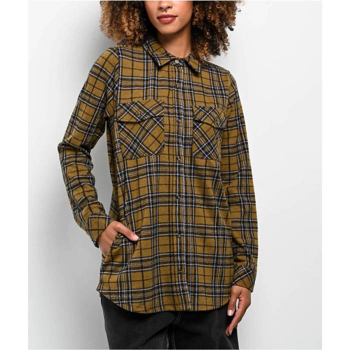 【★百貨店SALE★6/11十二時2時迄】Thread \u0026 Supply 【 Jasper Brown \u0026 Black Long Sleeve Flannel Shirt Women\u0027s Yellow 】 赤銅色 赤銅色 黒いこと 黒いこと Sleeve 捩り レディース yellow 黄味がかった・黄色