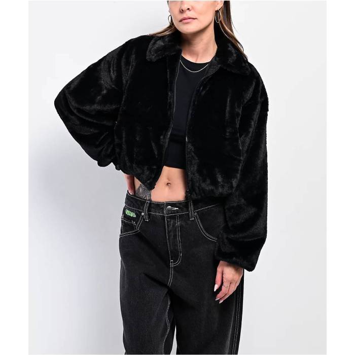 Stitch Fusion 【 Black Faux Fur Zip Jacket Women's Black 】 黒色 ブラック Jacket ジャケット レディース 黒色 ブラック