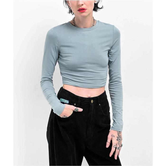 Zine 【 Havanna Lead Buckle Long Sleeve Crop T-Shirt Women\u0027s Blue 】 バックル Sleeve 捩り Crop クロップ プルオーバー レディース 青み 青色
