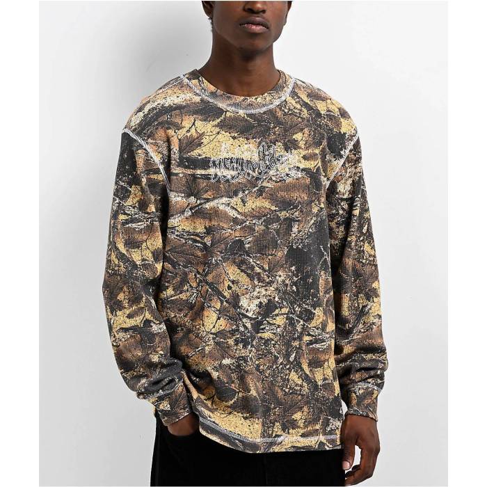 Ninth Hall 【 Woodland Camo Thermal Long Sleeve T-Shirt Men\u0027s Camouflage 】 ウッドランド 家鴨柄 Sleeve 捩り プルオーバー メンズ