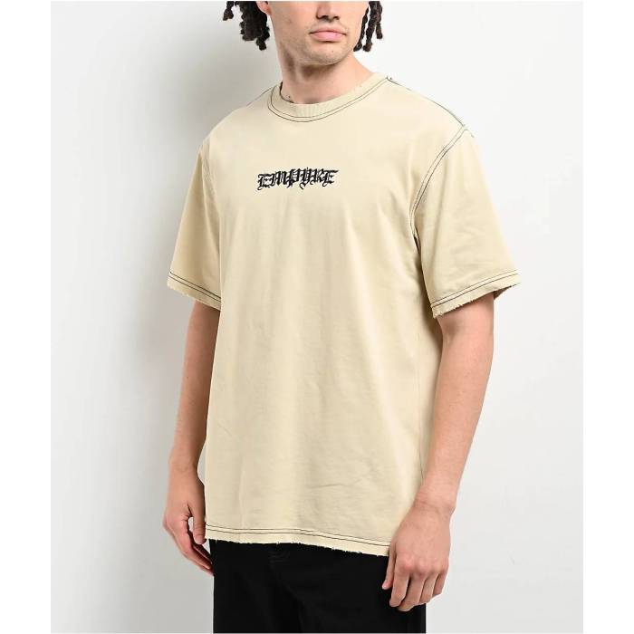 【★百貨店SALE★6/11真夜中2時迄】帝国 Empyre 【 Throne Embroidered Knit Cream T-Shirt Men\u0027s White 】 編み物 皮膚軟化剤 ティーシャツ メンズ 白いこと 白いこと