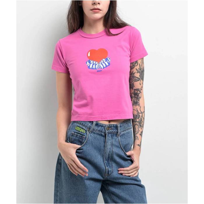 【★百貨店SALE★6/11十二時2時迄】オベイ Obey 【 Pure Love Kaylin Fiji Flower Crop T-Shirt Women\u0027s Pink 】 純然たる Crop クロップ プルオーバー レディース pink サクラ色