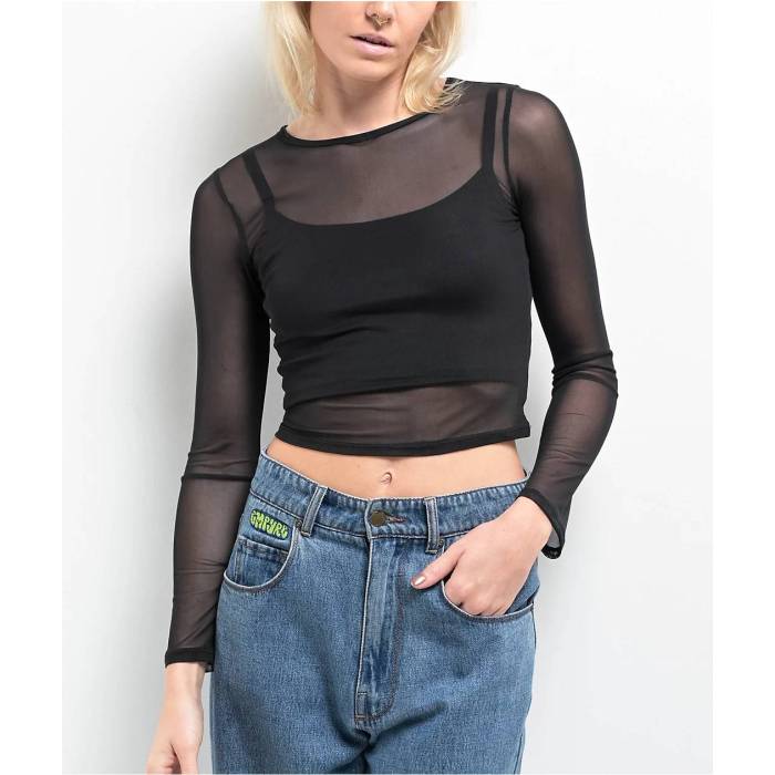 【★百貨店SALE★6/11真夜中2時迄】Zine 【 Tashti Caviar Long Sleeve Mesh Top Women\u0027s Black 】 Sleeve 衣袂 レディース 黒いこと 黒いこと