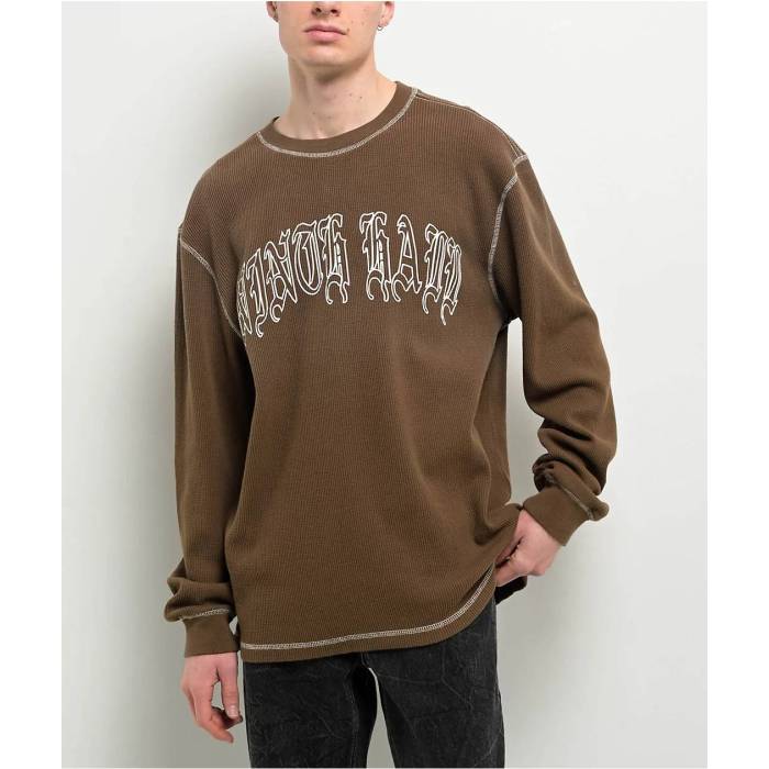 【★百貨店SALE★6/11十二時2時迄】Ninth Hall 【 Fein Brown Thermal Long Sleeve T-Shirt Men\u0027s Brown 】 赤銅色 赤銅色 Sleeve 捩り プルオーバー メンズ 赤銅色 赤銅色