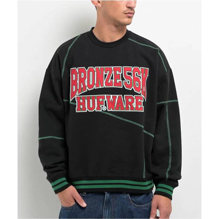 ハフ Huf 【 X Bronze 56K Ware Black Crewneck Sweatshirt Men\u0027s Black 】 銅・ブロンズ 黒いこと 黒いこと 流汗 調教師 メンズ 黒いこと 黒いこと