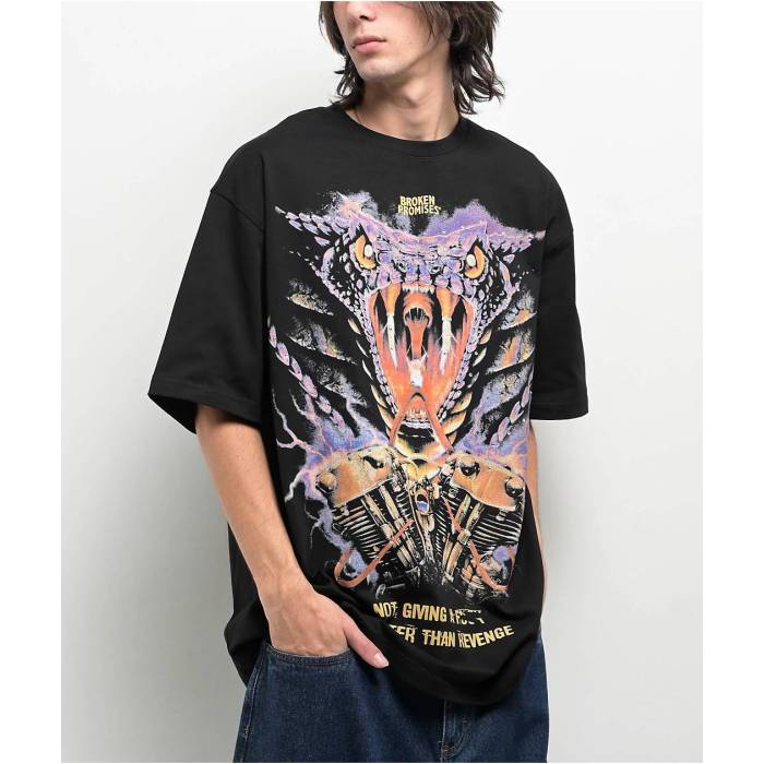 Broken Promises 【 Split Tongue Black T-Shirt Men\u0027s Black 】 黒いこと 黒いこと プルオーバー メンズ 黒いこと 黒いこと