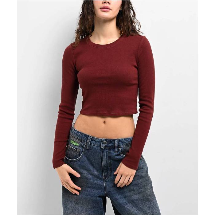 【★百貨店SALE★6/11十二時2時迄】Zine 【 Shiloh Andorra Long Sleeve Crop T-Shirt Women\u0027s Brown 】 Sleeve 捩り Crop クロップ プルオーバー レディース 赤銅色 赤銅色