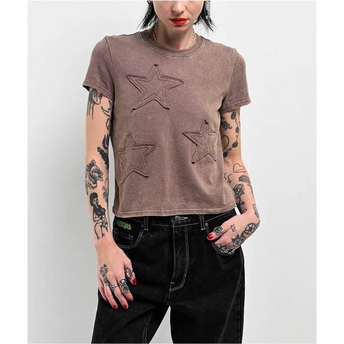 【★百貨店SALE★6/11真夜中2時迄】帝国 Empyre 【 Ricky Deep Taupe Wash Crop T-Shirt Women\u0027s Brown 】 ディープ Crop クロップ ティーシャツ レディース 赤銅色 赤銅色
