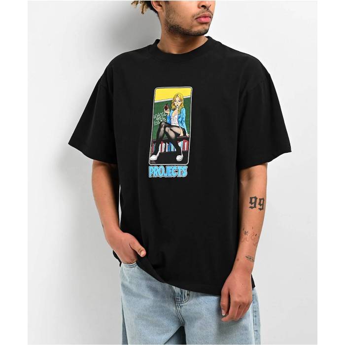 ブルックリン事業計画 Brooklyn Projects 【 School Still Sucks Black T-Shirt Men\u0027s Black 】 黒いこと 黒いこと プルオーバー メンズ 黒いこと 黒いこと