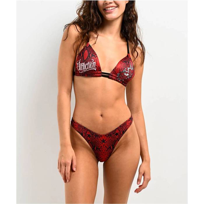 【★百貨店SALE★6/11真夜中2時迄】アフリクション Affliction 【 Lola Rhinestone Red High Leg Bikini Bottom Women\u0027s Red 】 Red 赤・赤いこと 御機嫌 ズボン ボトムス レディース Red 赤・赤いこと