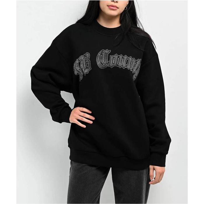 【★百貨店SALE★6/11十二時2時迄】Fb County 【 Rhinestone Black Crewneck Sweatshirt Women\u0027s Black 】 黒いこと 黒いこと 汗水 調教師 レディース 黒いこと 黒いこと