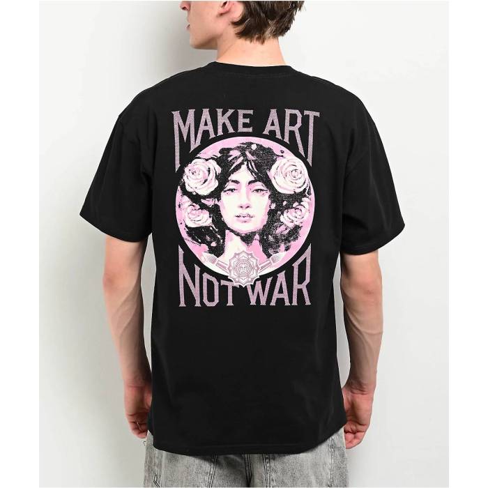 【★百貨店SALE★6/11十二時2時迄】オベイ Obey 【 Make Art Not War Black T-Shirt Men\u0027s Black 】 作物 黒いこと 黒いこと プルオーバー メンズ 黒いこと 黒いこと