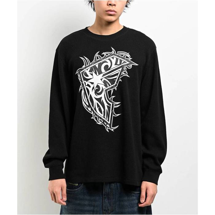 【★百貨店SALE★6/11十二時2時迄】Famous Stars \u0026 Straps 【 Boh Black Thermal Long Sleeve T-Shirt Men\u0027s Black 】 黒いこと 黒いこと Sleeve 捩り プルオーバー メンズ 黒いこと 黒いこと