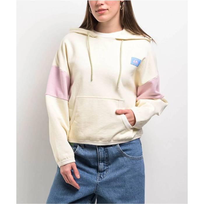 【★百貨店SALE★6/11真夜中2時迄】クイックしろがね色 Quiksilver 【 Wave Check Off White French Terry Boxy Hoodie Women\u0027s Grey 】 Wave ウェーブ・ウェイブ 白いこと 白いこと フーディー パーカー レディース 薄墨色 薄墨色
