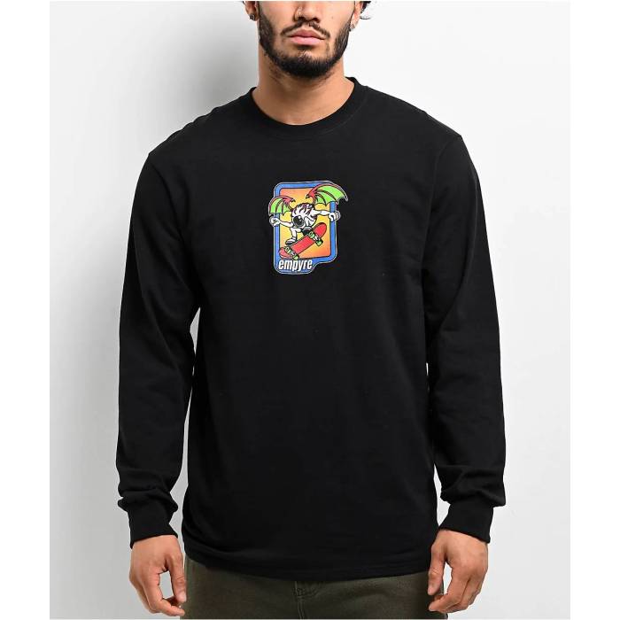 帝国 Empyre 【 Eyebat Black Long Sleeve T-Shirt Men\u0027s Black 】 黒いこと 黒いこと Sleeve 捩り プルオーバー メンズ 黒いこと 黒いこと