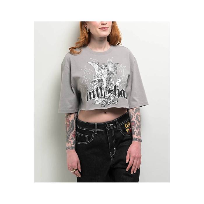 Ninth Hall 【 Olivia Angel Grey Boxy Crop T-Shirt Women Grey 】 灰色 グレー Crop クロップ Tシャツ レディース 灰色 グレー