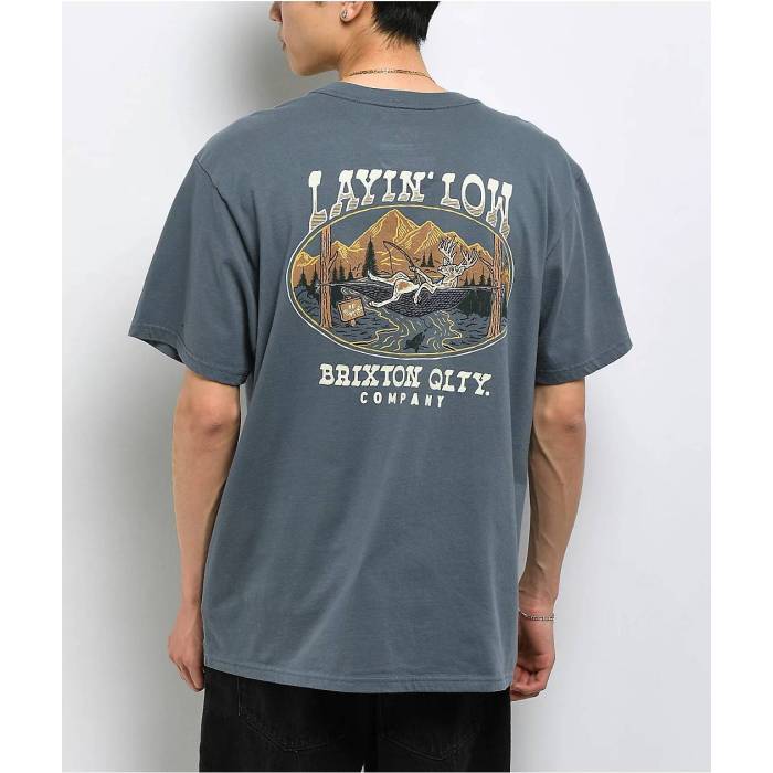 【★百貨店SALE★6/11真夜中2時迄】ブリクス米トン Brixton 【 Layin\u0027 Low Basalt T-Shirt Men\u0027s Blue 】 ティーシャツ メンズ 青碧 青碧