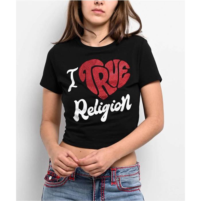 トゥルーレリジョン True Religion 【 I Love Tr Black Crop T-Shirt Women's Black 】 黒色 ブラック Crop クロップ Tシャツ レディース 黒色 ブラック｜スニケス 16,354円