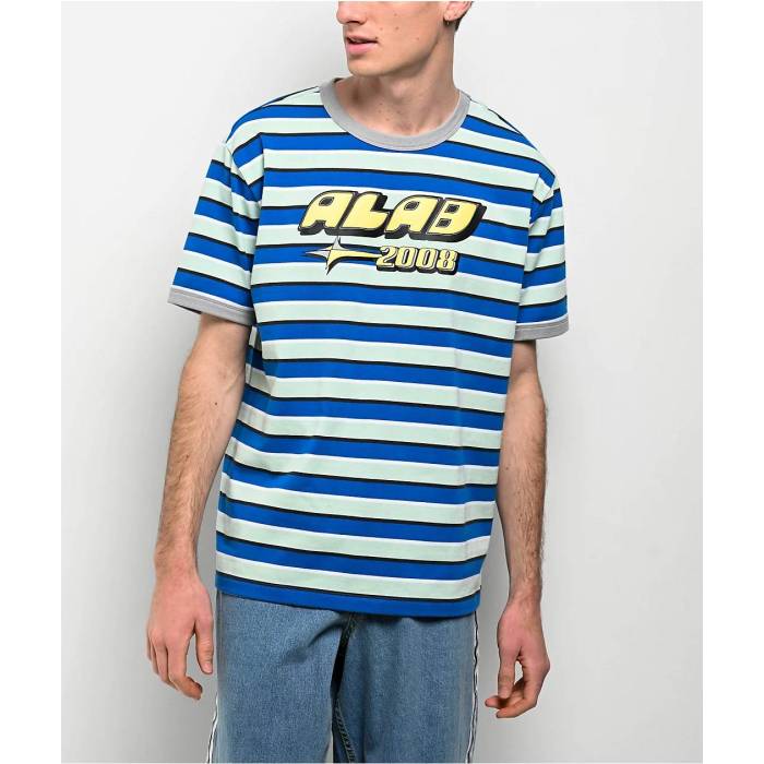 A.lab 【 Speed Blue & Grey Stripe Knit T-Shirt Men's Blue 】 Speed スピード 青色 ブルー 灰色 グレー Stripe ストライプ ニット Tシャツ メンズ 青色 ブルー