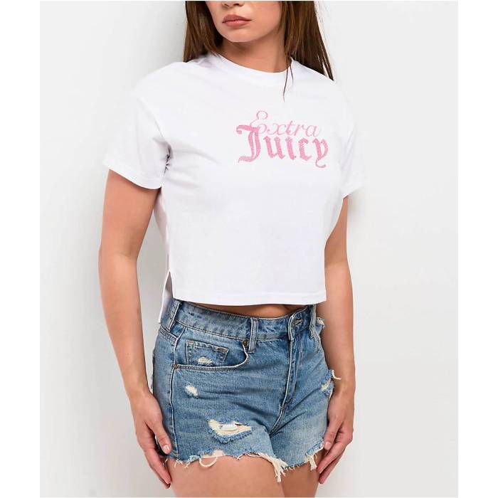 【★百貨店SALE★6/11真夜中2時迄】ジューシークチュール Juicy Couture 【 Extra Juicy White Crop T-Shirt Women\u0027s White 】 白いこと 白いこと Crop クロップ ティーシャツ レディース 白いこと 白いこと