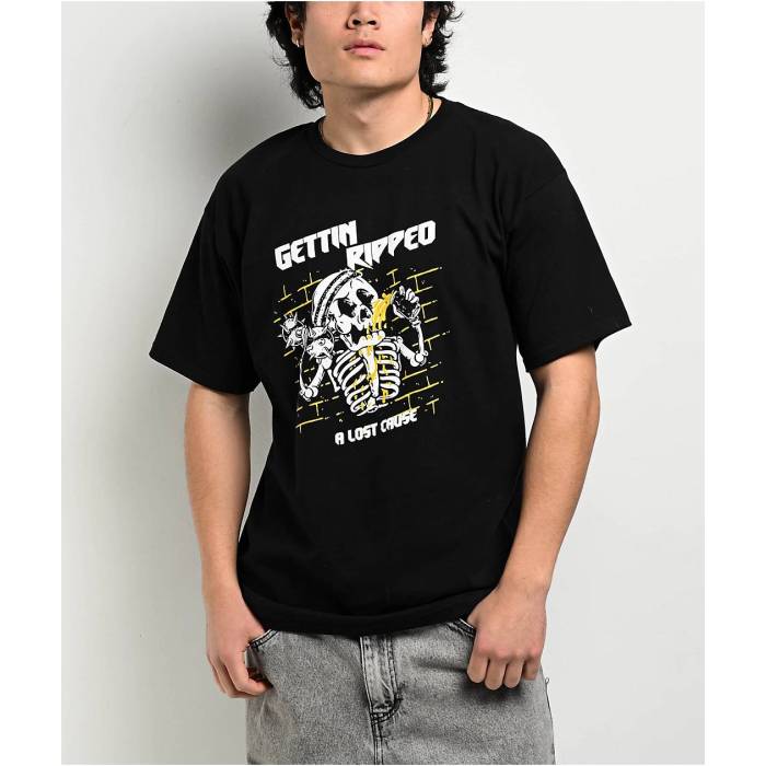 A Lost Cause 【 Getting Ripped Black T-Shirt Men\u0027s Black 】 黒いこと 黒いこと プルオーバー メンズ 黒いこと 黒いこと