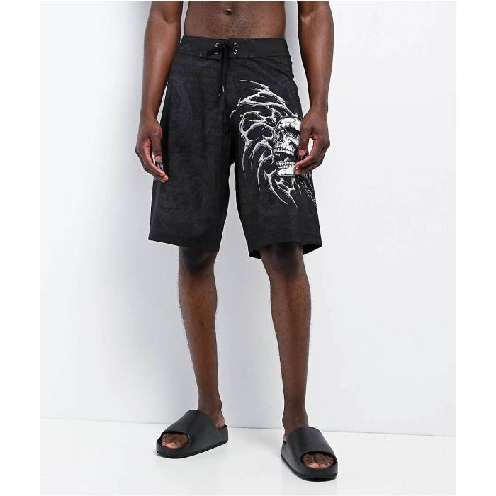 【★百貨店SALE★6/11真夜中2時迄】アフリクション Affliction 【 Collapse Black Board Shorts Men\u0027s Red 】 黒いこと 黒いこと さる股引き メンズ Red 赤・赤いこと