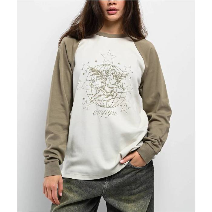 エンパイア Empyre 【 Emmy Green \u0026 Natural Raglan Long Sleeve T-Shirt Women Green 】 green 緑・グリーン ナチュラル Raglan ラグラン Sleeve スリーブ Tシャツ レディース green 緑・グリーン