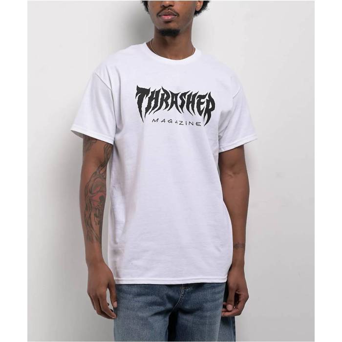 【★百貨店SALE★6/11真夜中2時迄】Thrasher 【 Metal White T-Shirt Men\u0027s White 】 金属元素 白いこと 白いこと ティーシャツ メンズ 白いこと 白いこと