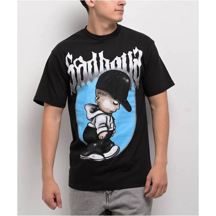 【★百貨店SALE★6/11真夜中2時迄】Sad Boyz 【 $Ad Boyz By Junior H Lil Sad Boy Black T-Shirt Men\u0027s Black 】 黒いこと 黒いこと ティーシャツ メンズ 黒いこと 黒いこと