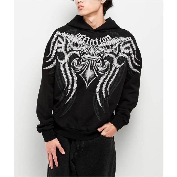 【★百貨店SALE★6/11真夜中2時迄】アフリクション Affliction 【 Mercenary Black Hoodie Men\u0027s Black 】 黒いこと 黒いこと フーディー パーカー メンズ 黒いこと 黒いこと