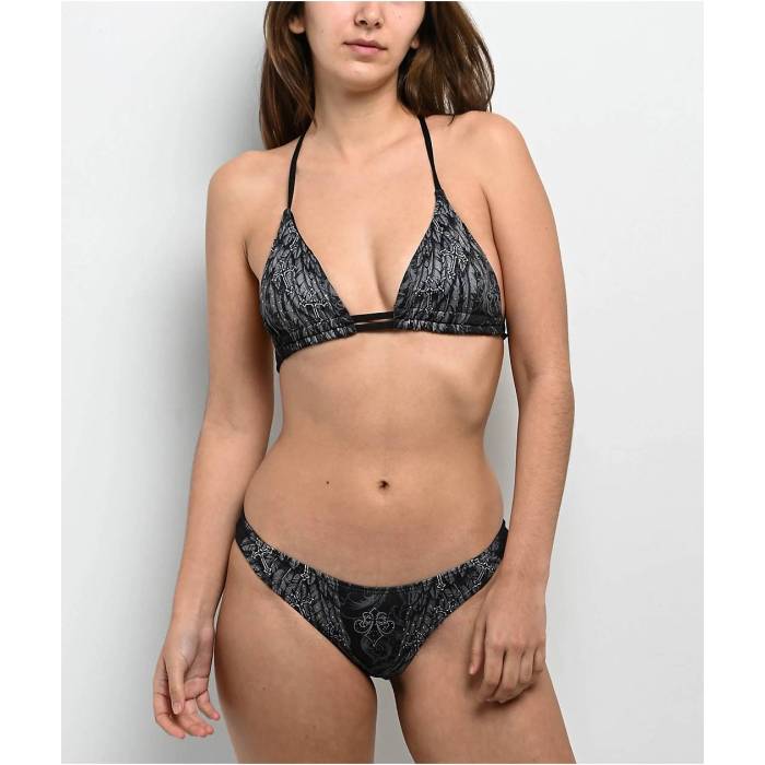 【★百貨店SALE★6/11真夜中2時迄】アフリクション Affliction 【 Whispering Thoughts Grey High Leg Bikini Bottom Women\u0027s Black 】 薄墨色 薄墨色 ご機嫌 ズボン ボトムス レディース 黒いこと 黒いこと