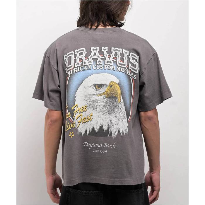Dravus 【 Americana Grey Wash T-Shirt Men\u0027s Charcoal 】 薄墨色 薄墨色 プルオーバー メンズ 濃灰色