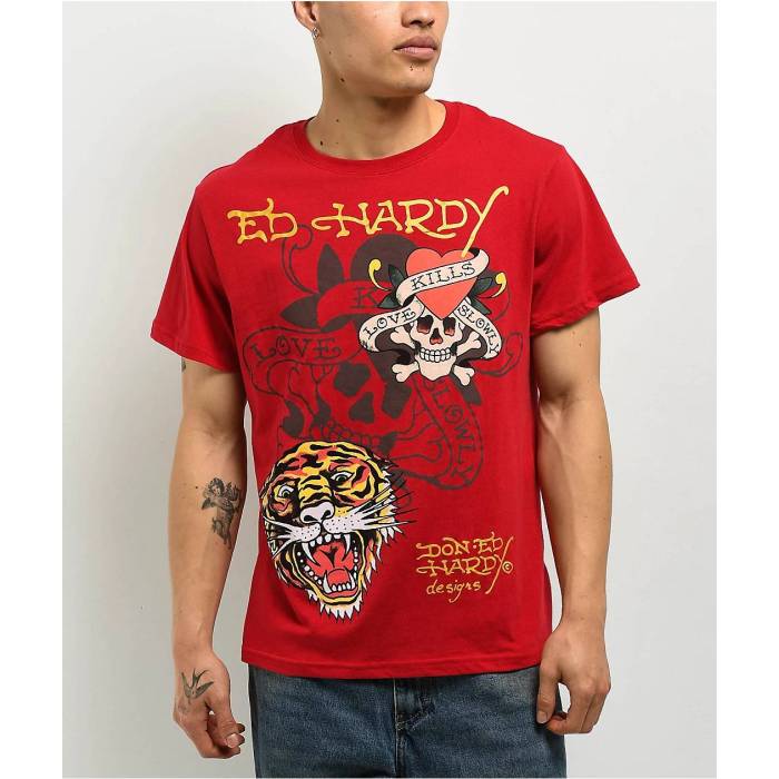 【★百貨店SALE★6/11十二時2時迄】エドハーディー Ed Hardy 【 Tiger Skull Red T-Shirt Men\u0027s Red 】 Red 赤・赤いこと プルオーバー メンズ Red 赤・赤いこと