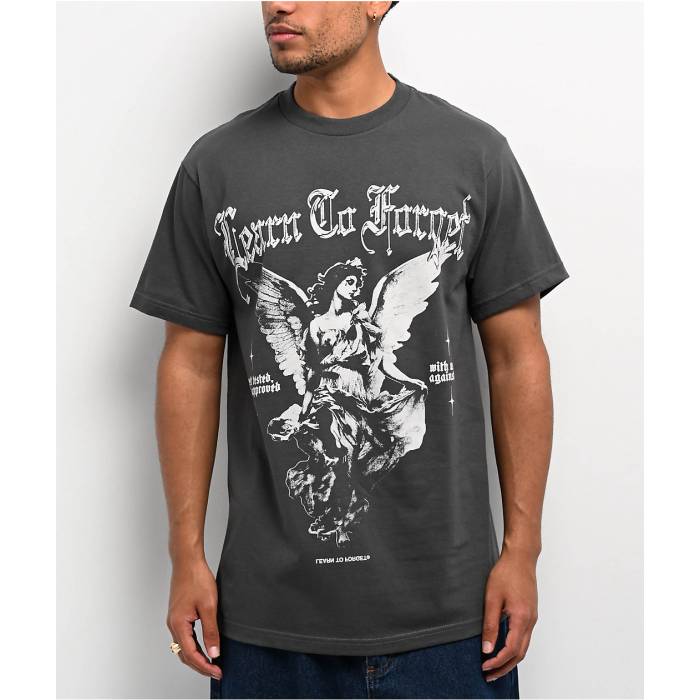 【★百貨店SALE★6/11真夜中2時迄】Ltf 【 Learn To Forget Angel Vintage Black T-Shirt Men\u0027s Light Pastel Grey 】 vintage ビンテージ・ヴィンテージ 黒いこと 黒いこと ティーシャツ メンズ 薄墨色 薄墨色
