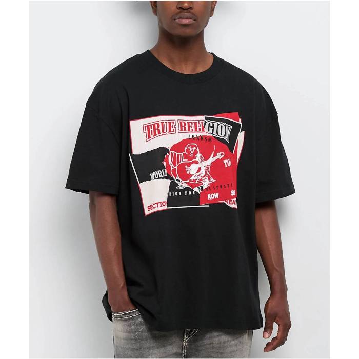 トゥルーレリジョン True Religion 【 Torn Black T-Shirt Men's Black 】 黒色 ブラック Tシャツ メンズ 黒色 ブラック｜スニケス