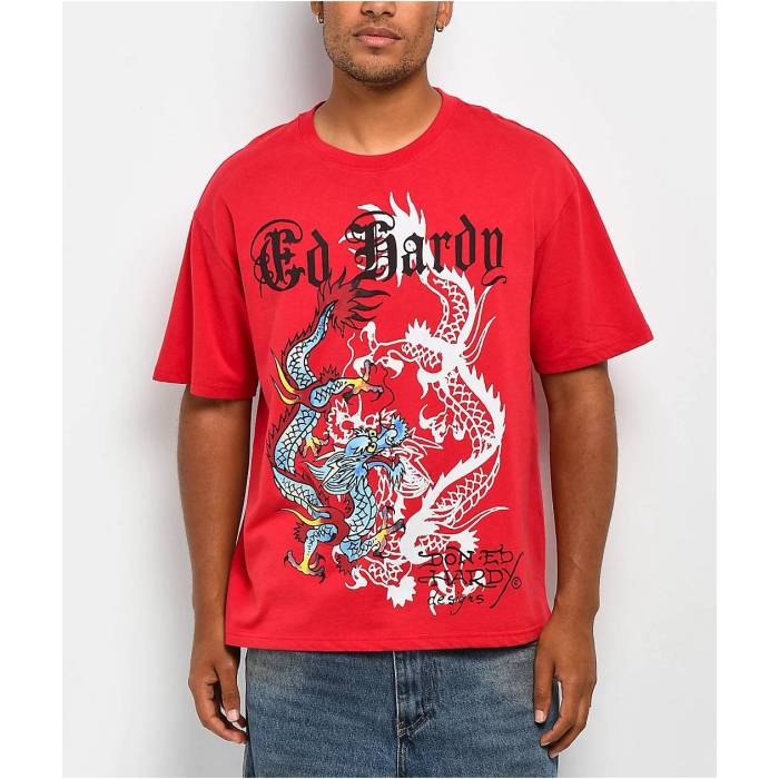 【★百貨店SALE★6/11真夜中2時迄】エドハーディー Ed Hardy 【 Dragons Vintage Red T-Shirt Men\u0027s Red 】 vintage ビンテージ・ヴィンテージ Red 赤・赤いこと ティーシャツ メンズ Red 赤・赤いこと