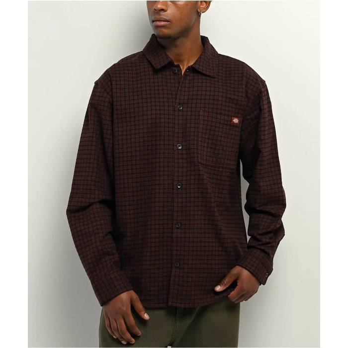 ディッキーズ Dickies 【 Hendersonville Brown Plaid Long Sleeve Button Up Shirt Men's Brown 】 茶色 ブラウン Sleeve スリーブ メンズ 茶色 ブラウン