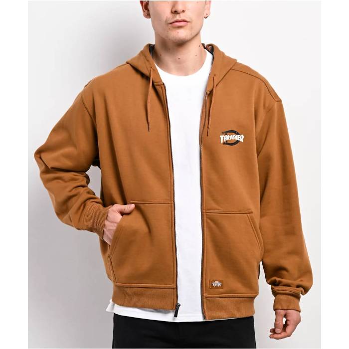 【★百貨店SALE★6/11十二時2時迄】ディッキーズ Dickies 【 X Thrasher Brown Zip Hoodie Men\u0027s Brown 】 スラッシャー 赤銅色 赤銅色 フーディー パーカー メンズ 赤銅色 赤銅色