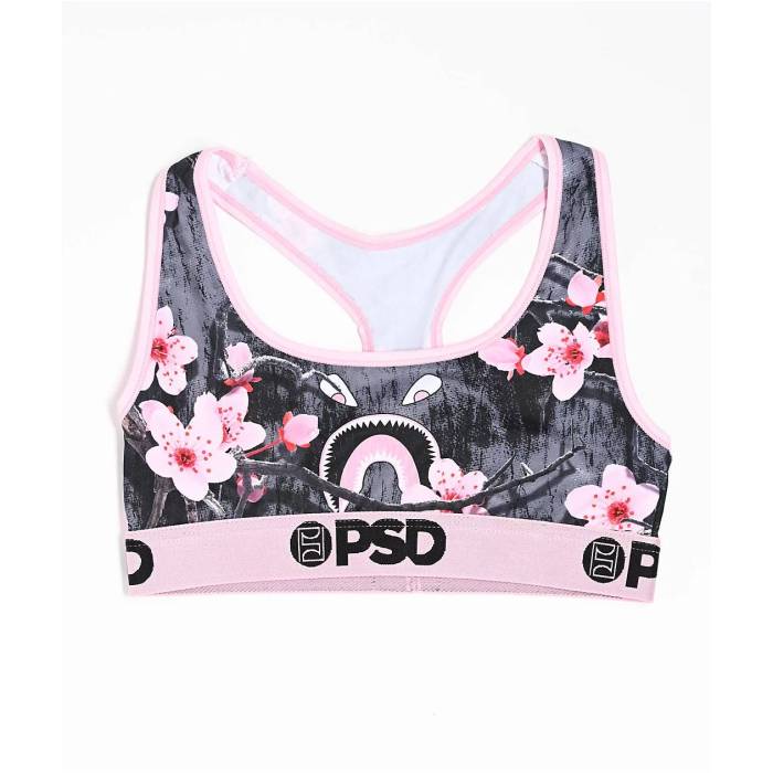 【★百貨店SALE★6/11真夜中2時迄】ピーエスディーアンダーウェア Psd Underwear 【 Psd Wildflower Bloom Pink Sports Bra Women\u0027s Grey 】 pink さくら色 レディース 薄墨色 薄墨色